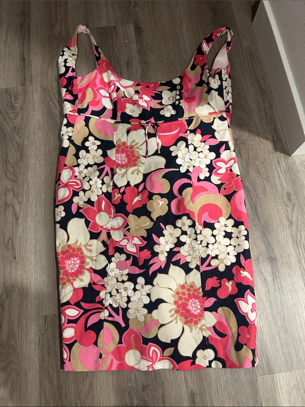 J. Crew Navy Dress with Pink, Cream & Gold Floral Print